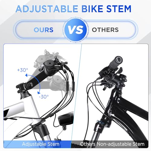 Electric Bike for Adults, 26'' 1000W Peak Ebike, Up to 50 Miles 21.7MPH Electric Mountain Bike with 48V 374.4WH Removable Battery, Adjustable Stem