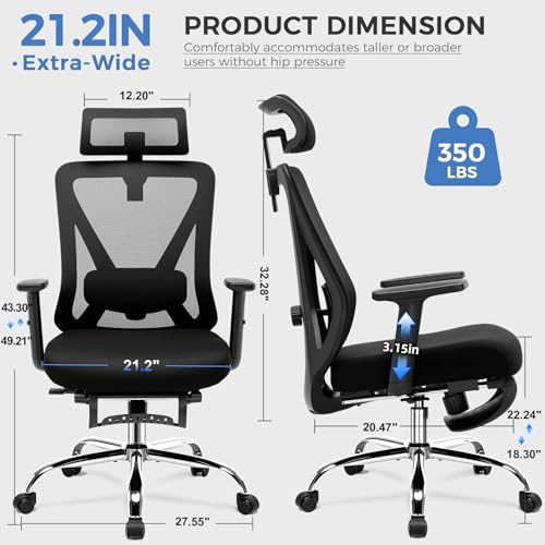 COMHOMA Office Chair Ergonomic Big and Tall Gaming Chair 350 LBS with 3D Adaptive Lumbar Support & Headrest
