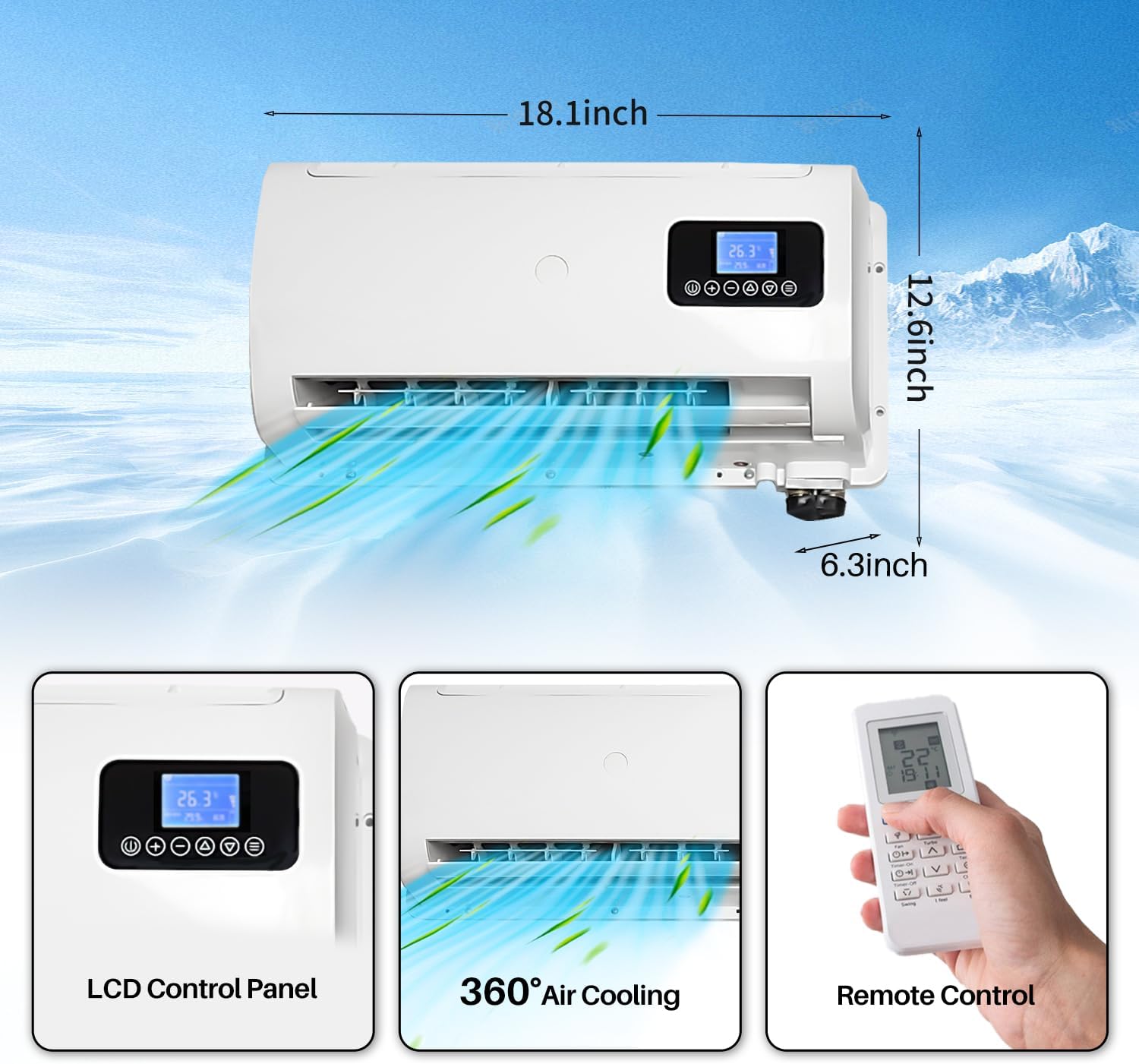 12V Air Conditioner 9000BTU, Mini Split 12 Volt Air Conditioner, Semi Truck 12 Volt DC Air Conditioner, Cooling Low Noise for Semi Trucks, Pickup
