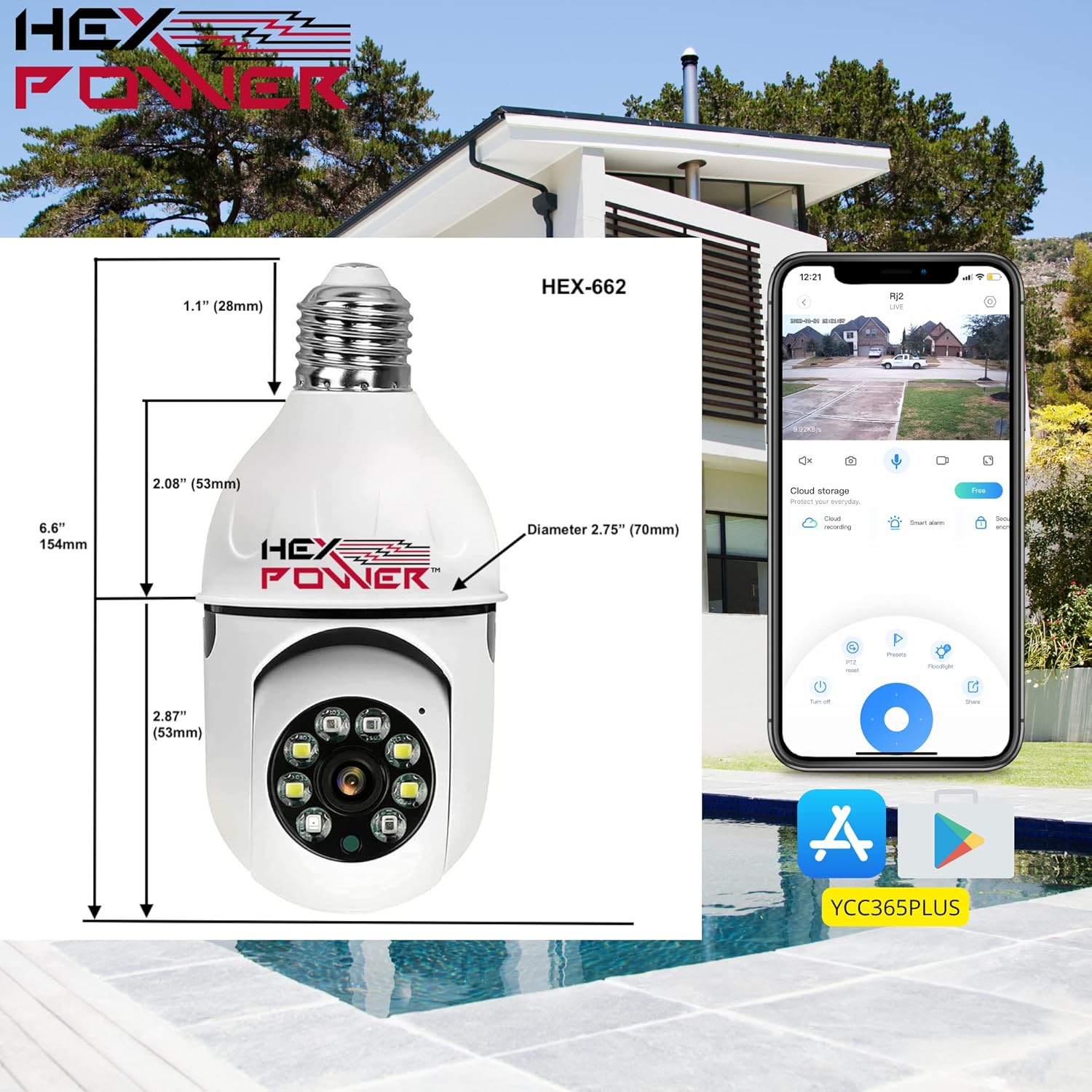 HEX662 Bulb WiFi Camera 360 Degree PTZ Panoramic IP Camera