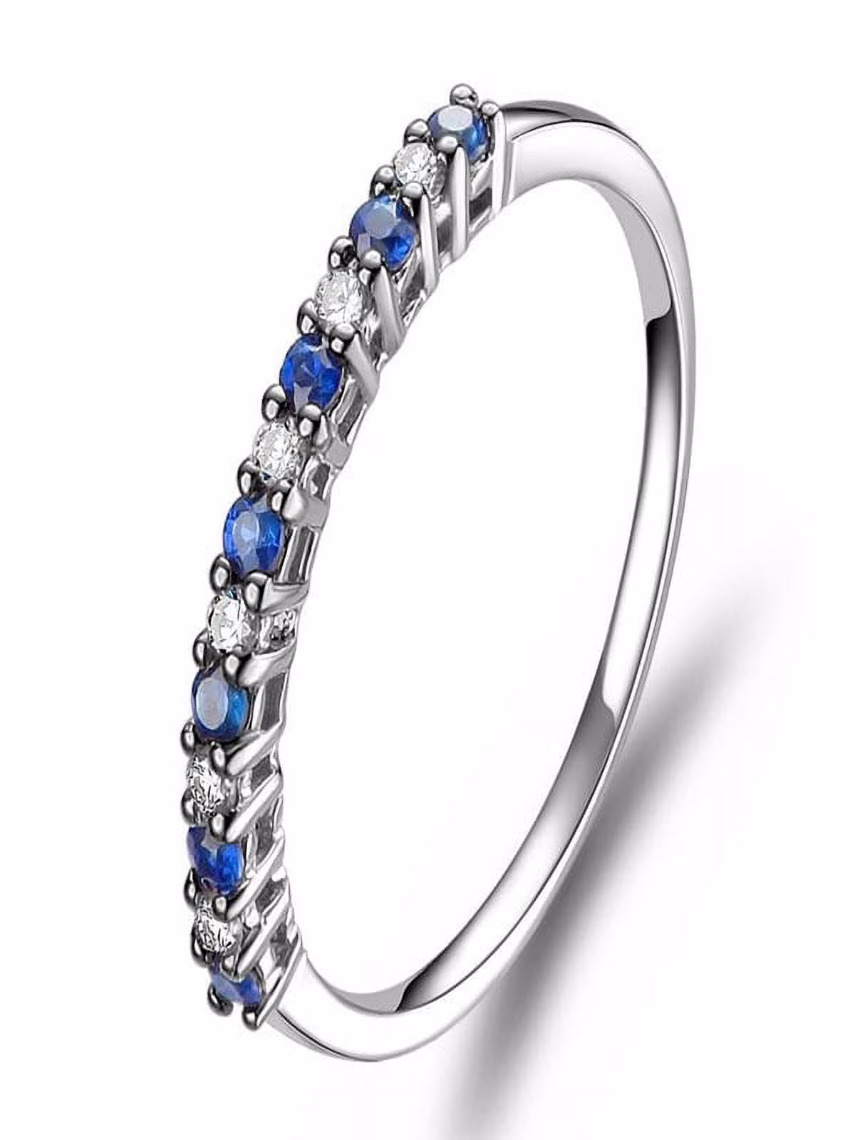 Affordable Diamond and Sapphire Wedding Band on 10k White Gold