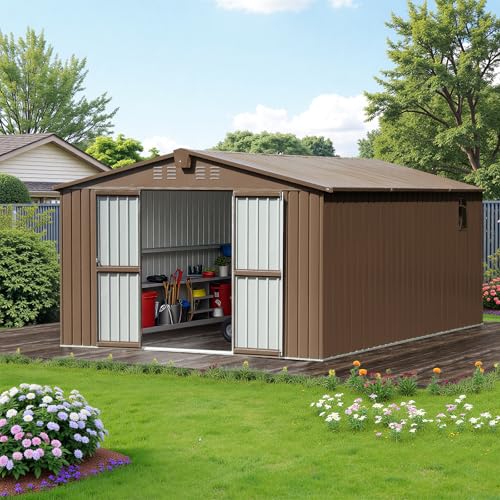 11×12.5 FT Large Outdoor Storage Shed. Backyard Storage Shed with Windows, Lockable Doors, Air Vent, Garden Tool Shed, Steel Tool House for Backyard