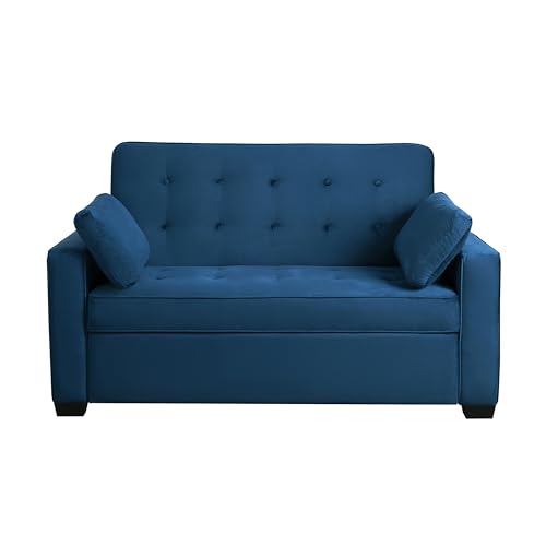 Serta Ainsley 72.6" Convertible Sleeper Sofa, Queen Size, Dreamcoil Comfort, Soft Velvet Fabric, Navy