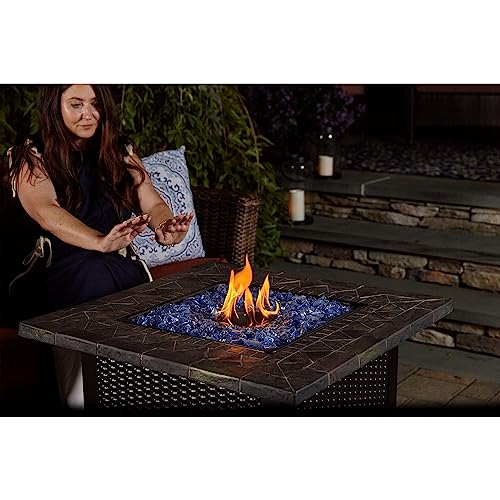 Endless Summer 30-Inch Square 30,000 BTU Propane Outdoor Fire Pit Table with Resin Mantel, Steel Base, Blue Fire Glass