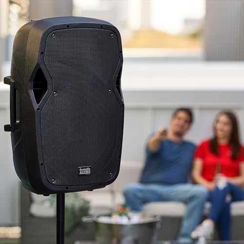 Acoustic Audio by Goldwood 1000W Bluetooth Speaker Set w/ 15" Woofer - Portable PA Sound System w/ Microphone, Adjustable Stand & Remote for Karaoke