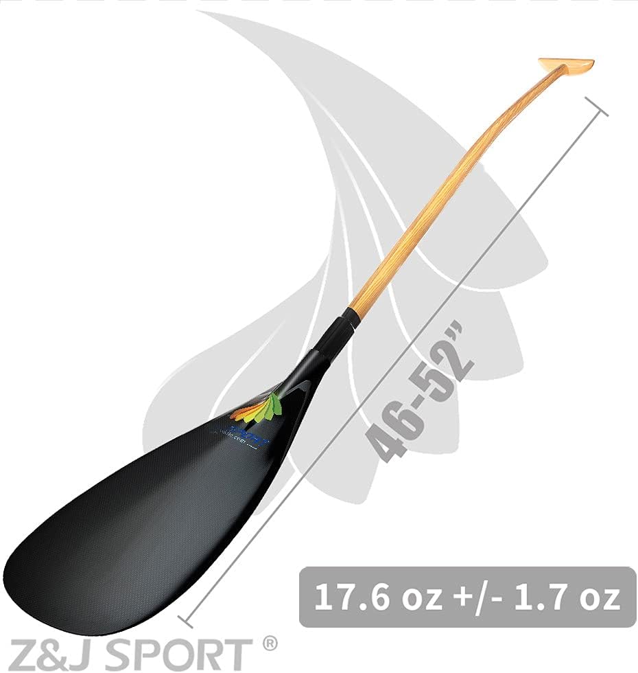 Z&J SPORT Outrigger Canoe Paddle, Tahiti Hybrid OC Paddle with Carbon Blade and Wood Bent Shaft 12 Degree (S-9.1x18.5/M-9.4x18.5/L: 9.7x18.5)