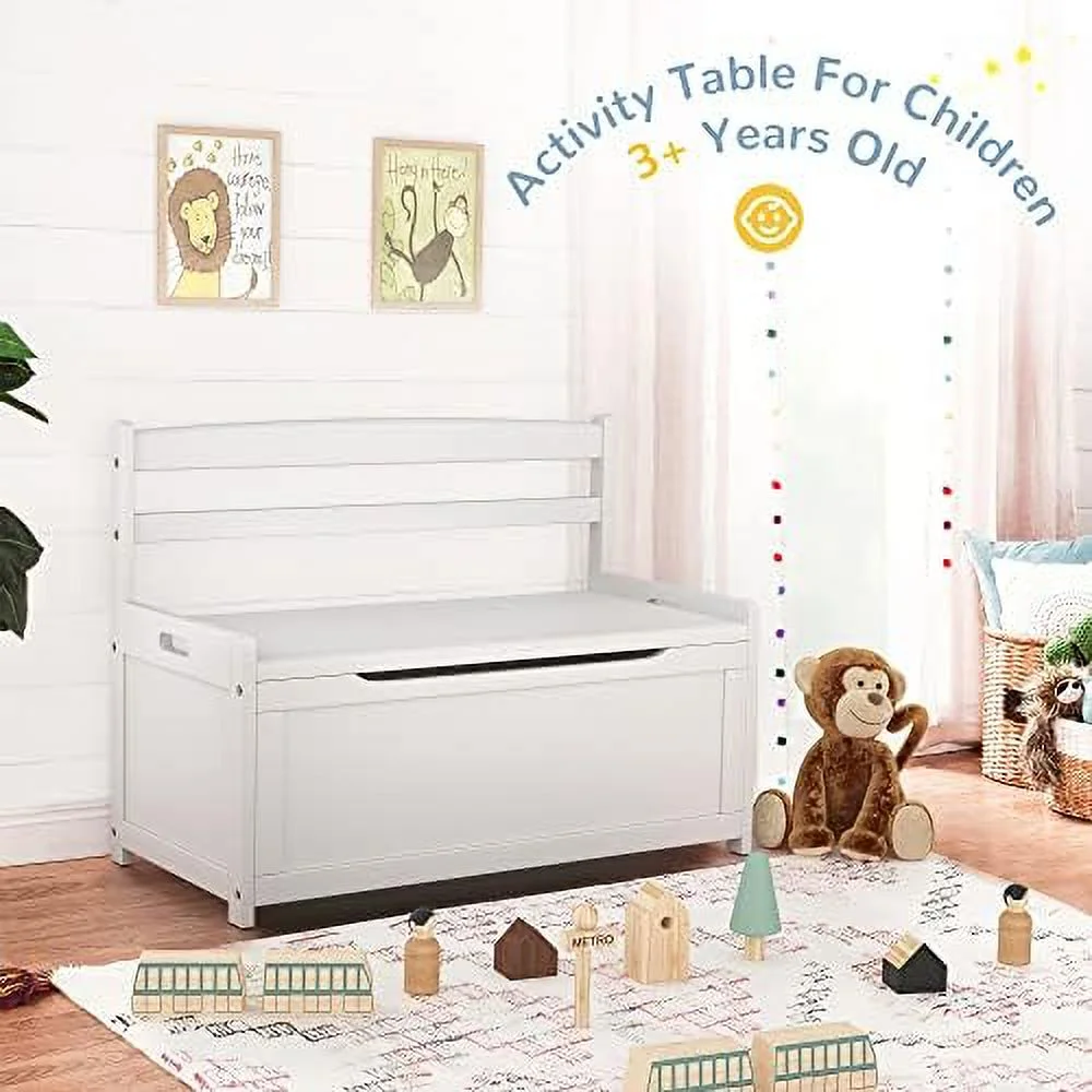 TJUNBOLIFE Toy Box Chest  White Rubber Wood Toy Box for Boys Girls  Large  Cabinet/Flip-Top Lid/Safety Hinge  Toy  Organizer Trunk for Nursery