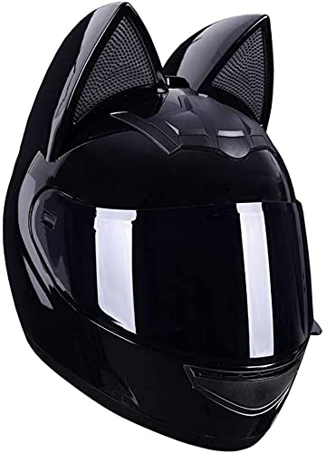 WANGFENG Cat Ear Motorcycle Helmet, Men and Women Cool Cute Full Face Cat Helmet