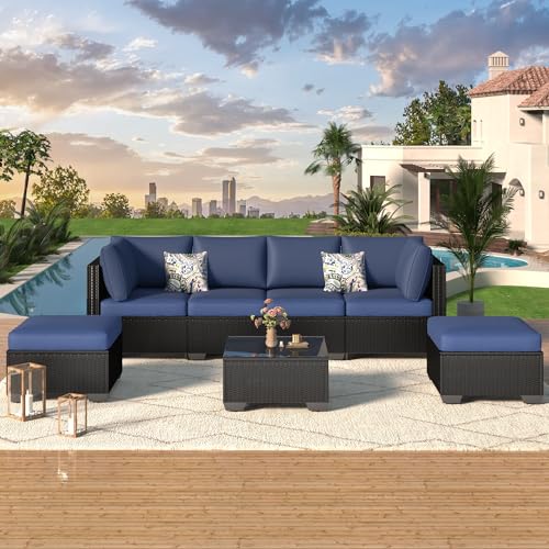 U-MAX 7 Piece Outdoor Patio Furniture Set, PE Rattan Outdoor Wicker Sectional Furniture Chair Set with Cushions and Tea Table