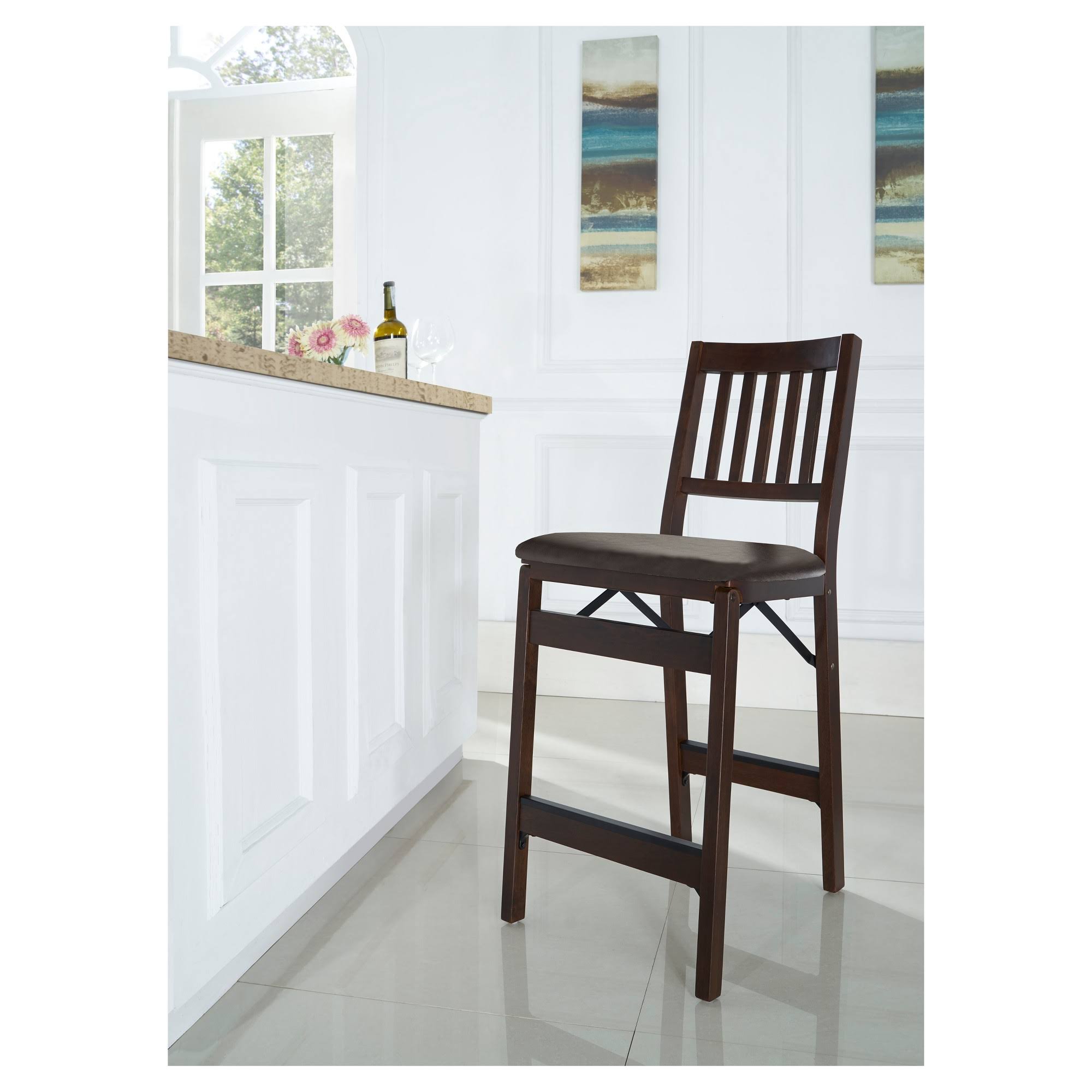 Stakmore Folding Counter Height Stools, Espresso with Bonded Leather Set of 2