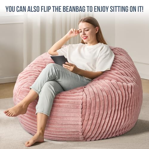 Hobestluk 5ft Bean Bag Chairs for Adults Large Beanbag Chair with Stripe Plush Cover Big Bean Bag Chair for Living Room Bedroom Dorm Office -Black