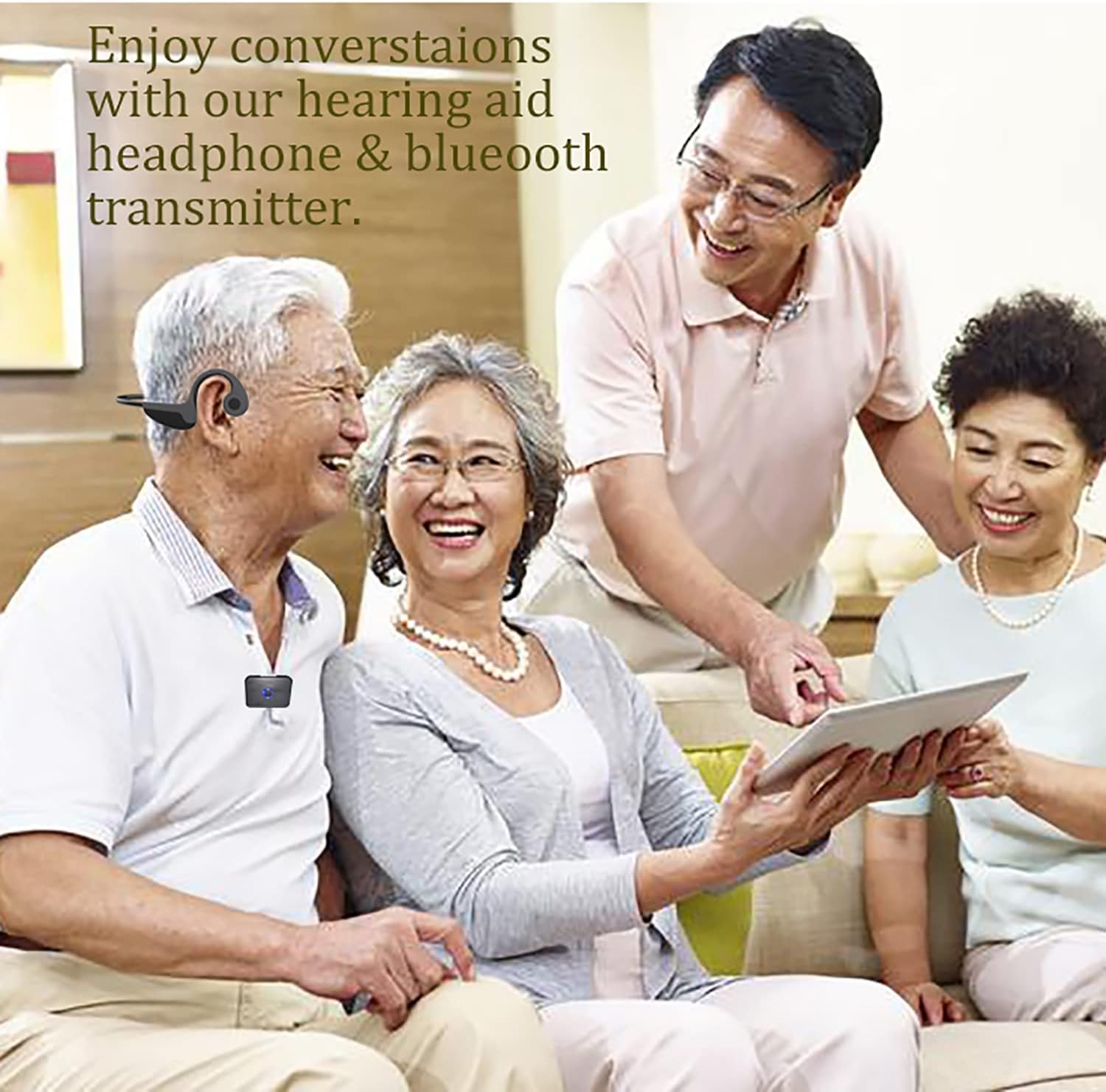 Bluetooth Bone Conduction Hearing Impaired Headsets for Seniors Hard of Hearing