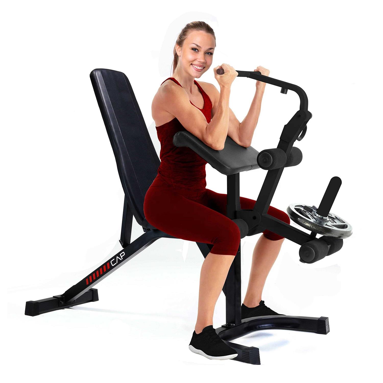 Cap Deluxe Adjustable Utility Weight Bench with Preacher Curl and Leg Press Attachment - Sports Supplies Online Store