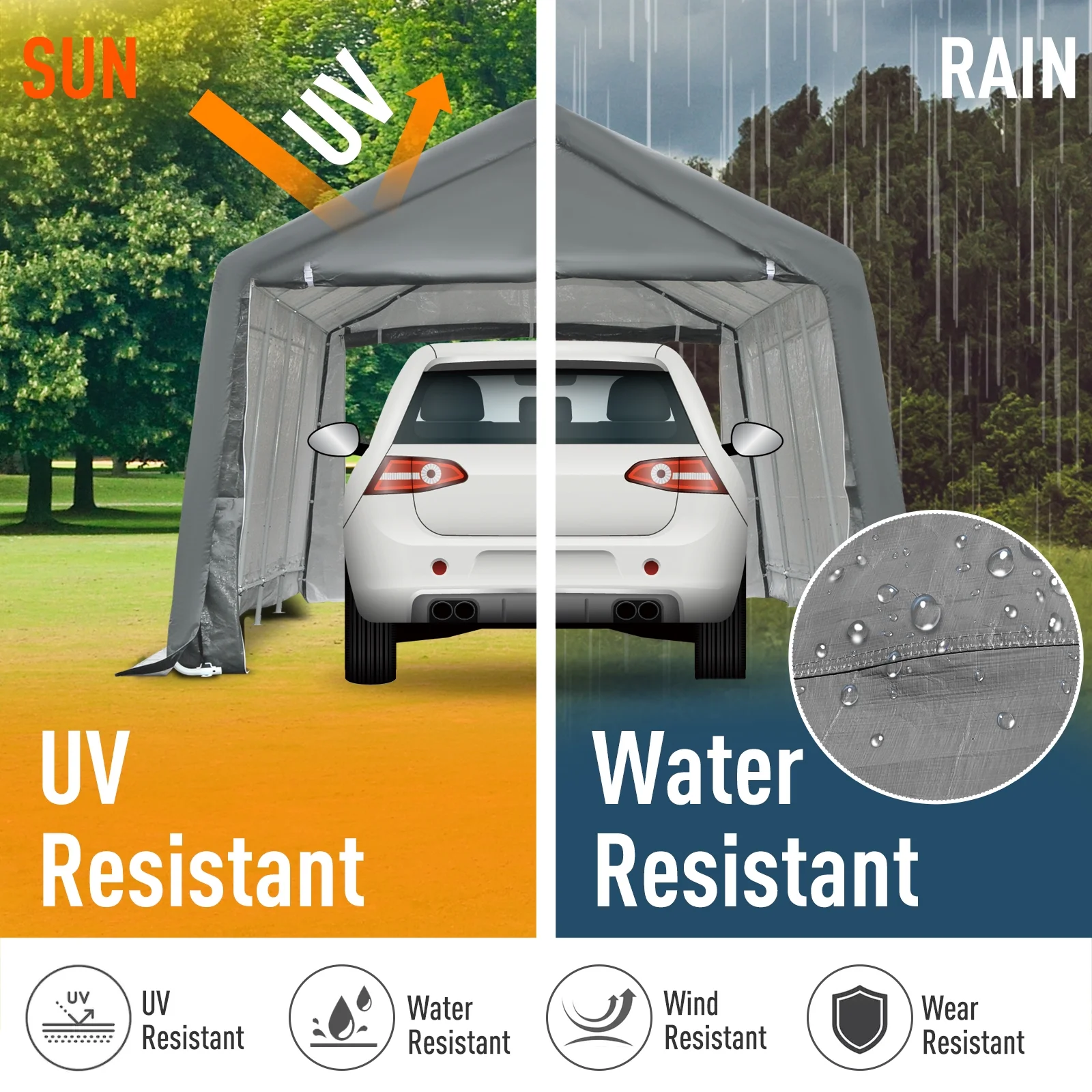 Outsunny 12' x 20' Heavy Duty Caport Canopy Tent and Drainage Holes Grey