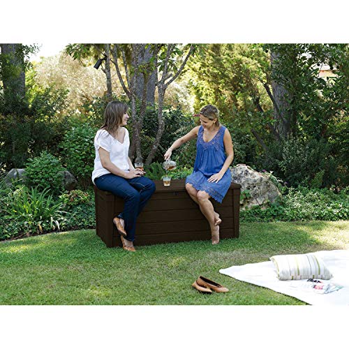 Keter Outdoor Storage Deck Box, for Patio, Backyard & Garden, Brightwood, 120 Gal, Brown - Lockable, Organizing