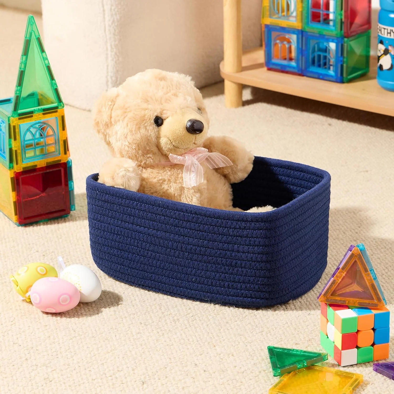 AllWays Plaza Small Storage Baskets for Organizing | Closet Organizer Bins | Shelf Toy Basket | Woven Rope Baskets | Cube Decorative Box | Shallow