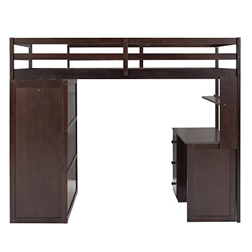 Harper & Bright Designs Full Size Loft Bed with Desk and Wardrobe, Solid Wood Loft Bed Frame with Storage Drawers, for Kids Teens Adults (White)