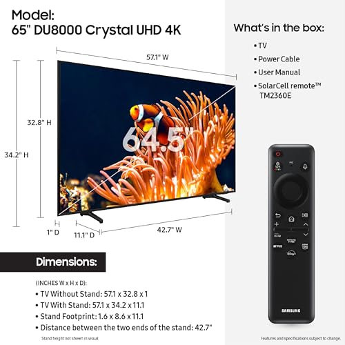 Samsung 43-Inch Class 4K Crystal UHD DU8000 Series HDR Smart TV w/Object Tracking Sound Lite, Motion Xcelerator 120Hz, Ultra Slim Design, Gaming Hub
