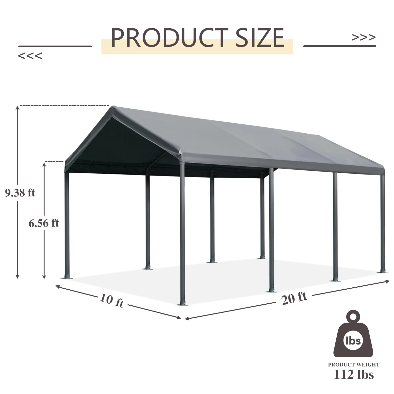 Gardesol Carport, 10' x 20' Heavy Duty Portable Garage All Season Car Canopy for Auto Boat Party Camping, 8 Legs, Gray