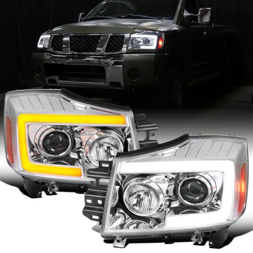 Fits 2004-2015 Nissan Armada Titan Upgraded Replacement Projector Headlights LED Switchback Sequential Turn Signals Assembly Pair | Black