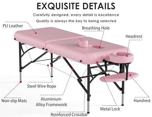 CLORIS 84" Professional Massage Table Portable 2 Folding Lightweight Facial Solon Spa Tattoo Bed Height Adjustable with Carrying Bag & Aluminium Leg