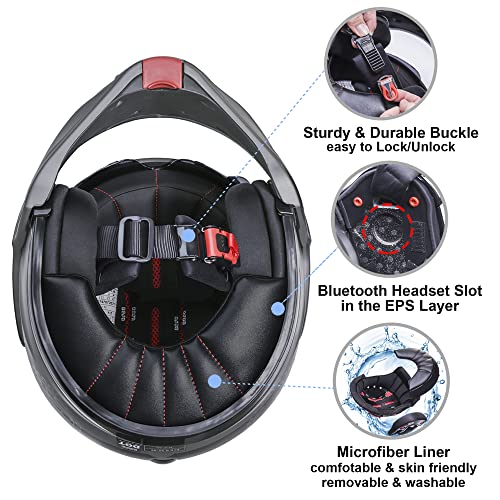 BEON Full Face Motorcycle Helmet DOT Approved, 180° Reversible Chin Guard Modular Pilot Helmet with Anti-Fog Dual Visors for Adult Men Women (S-XXL)