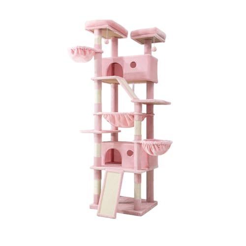 SHA CERLIN 81in Multi-Level Tall Cat Tree Tower for Indoor Kitties/Larger Cat Condo Furniture with Hammock/Cozy Pussycat Perches/Sisal Scratching