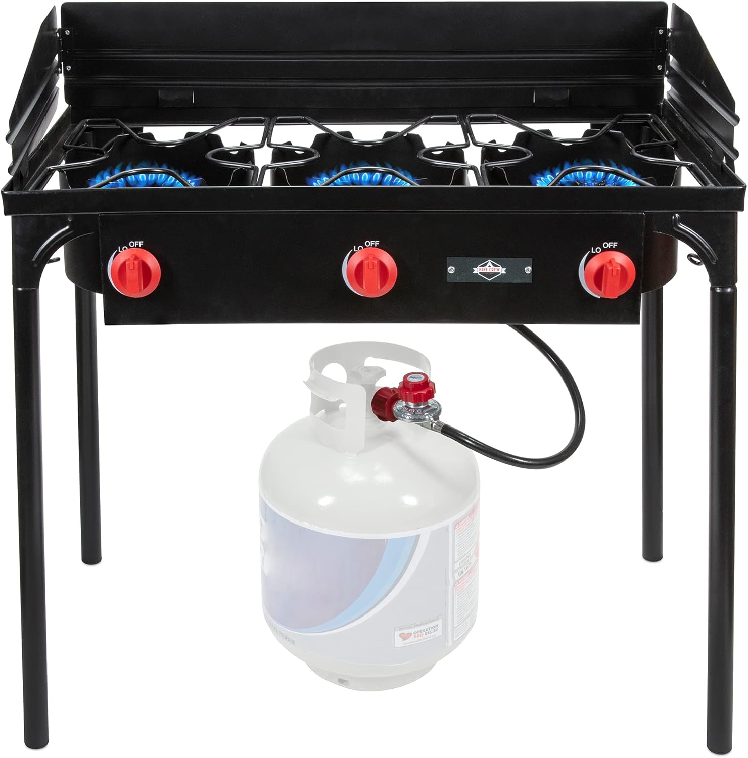 Hike Crew Cast Iron 3-Burner Outdoor Gas Stove | 225,000 BTU Portable Propane-Powered Cooktop with Removable Legs, Temperature Control Knobs