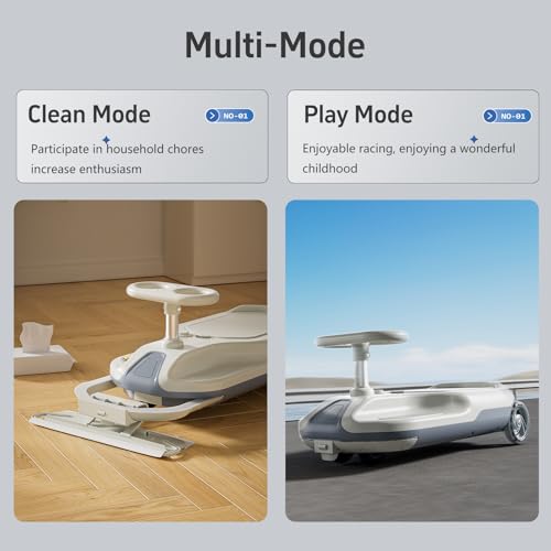 Upgraded Clean Car for Kids, Metal Rod with Built-in Bearings for Precise Steering, Electric Go Kart with Cleaning Function