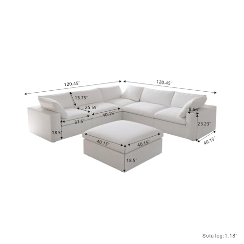 160.6" Cloud Couch Modular Sectional Sofa for Livingroom,Oversized Convertible Sofa with Storage Ottomans,6 Seat Wide Couches