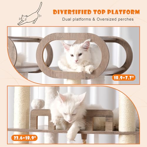 Heybly Cat Tree with Litter Box Enclosure, 76.8-inch Wooden mainecoons Cat Tower with Food Station,Extra Large Platforms
