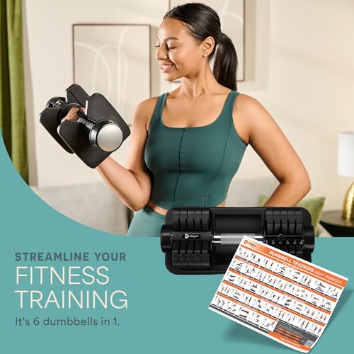 Lifepro Adjustable Dumbbells Set - 5in1-15lb 25lb 43lb 55lb weights Set & Single with Rack - Quick Adjust, Secure Grip