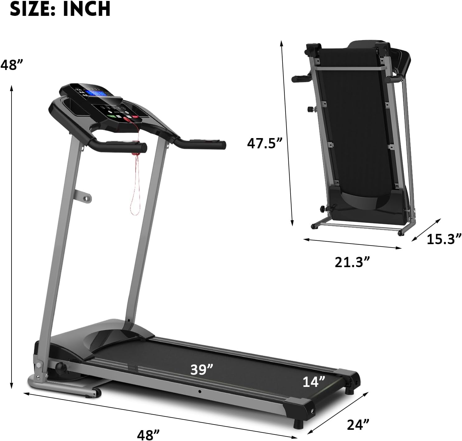 Folding Treadmill for Home Office Gym, Easy Assembly Fitness Motorized Running Jogging Exercise Machine with Cup Holder, 12 Preset Programs