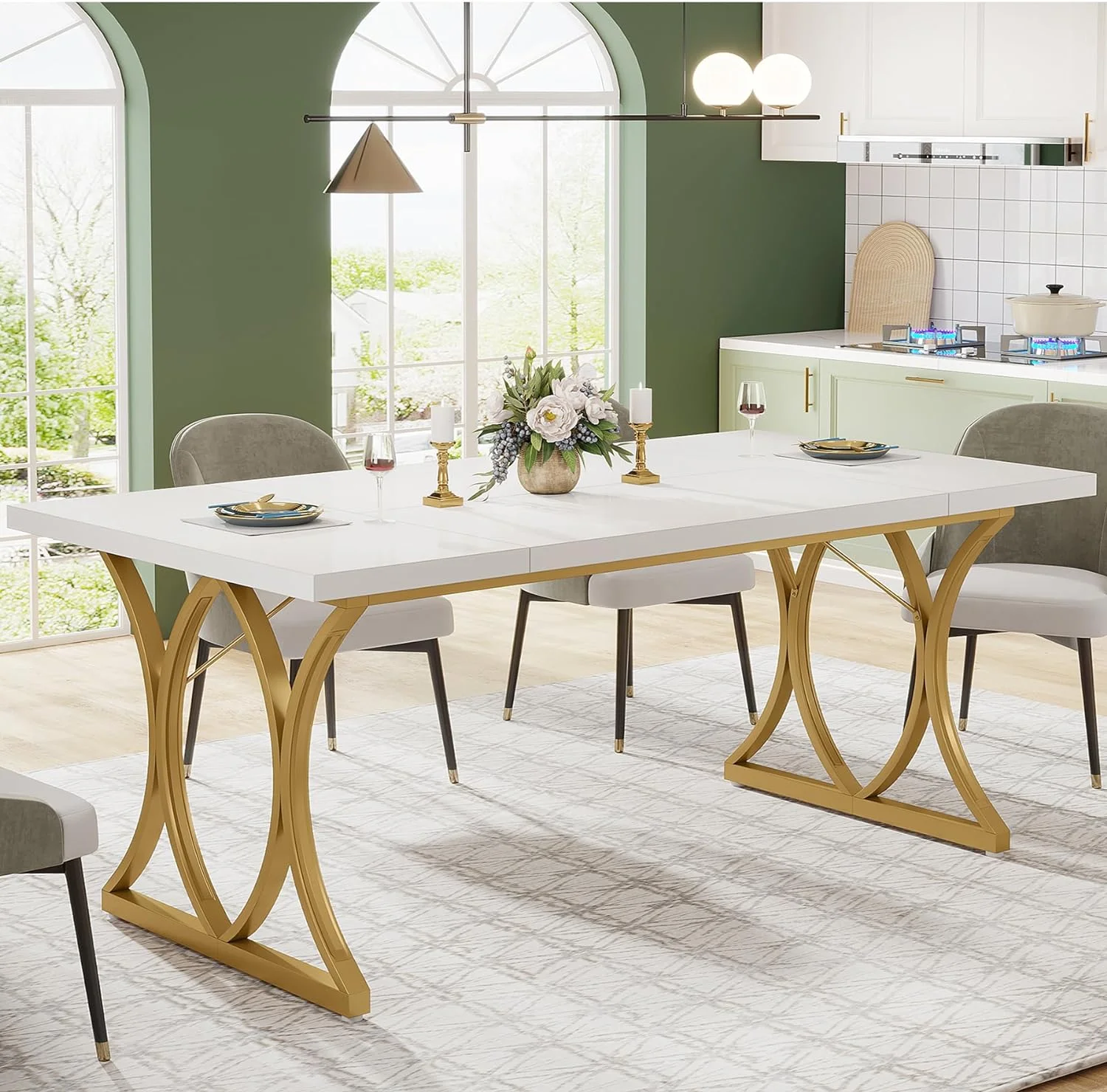 62.9 Inch Dining Table for 4-6 People,Kitchen Table Dinner Table for Dinning Room Kitchen