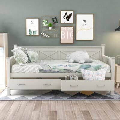 Bechtold Twin Size Daybed with 2 Large Drawers Longshore Tides Color: White