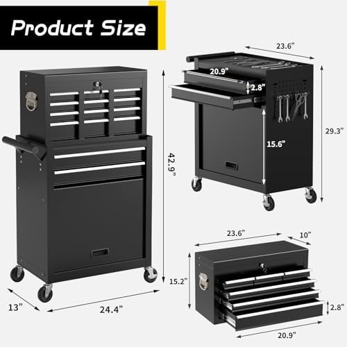 On Shine 8 Drawer Rolling Tool Chest, Large Capacity Rolling Tool Box with Wheels, Locking Mechanical Tool Chest