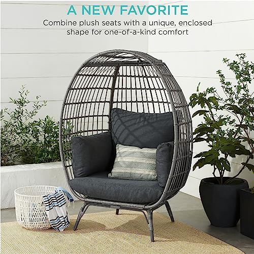 Best Choice Products Wicker Egg Chair, Oversized Indoor Outdoor Lounger for Patio, Backyard, Living Room w/ 4 Cushions, Steel Frame, 440lb Capacity