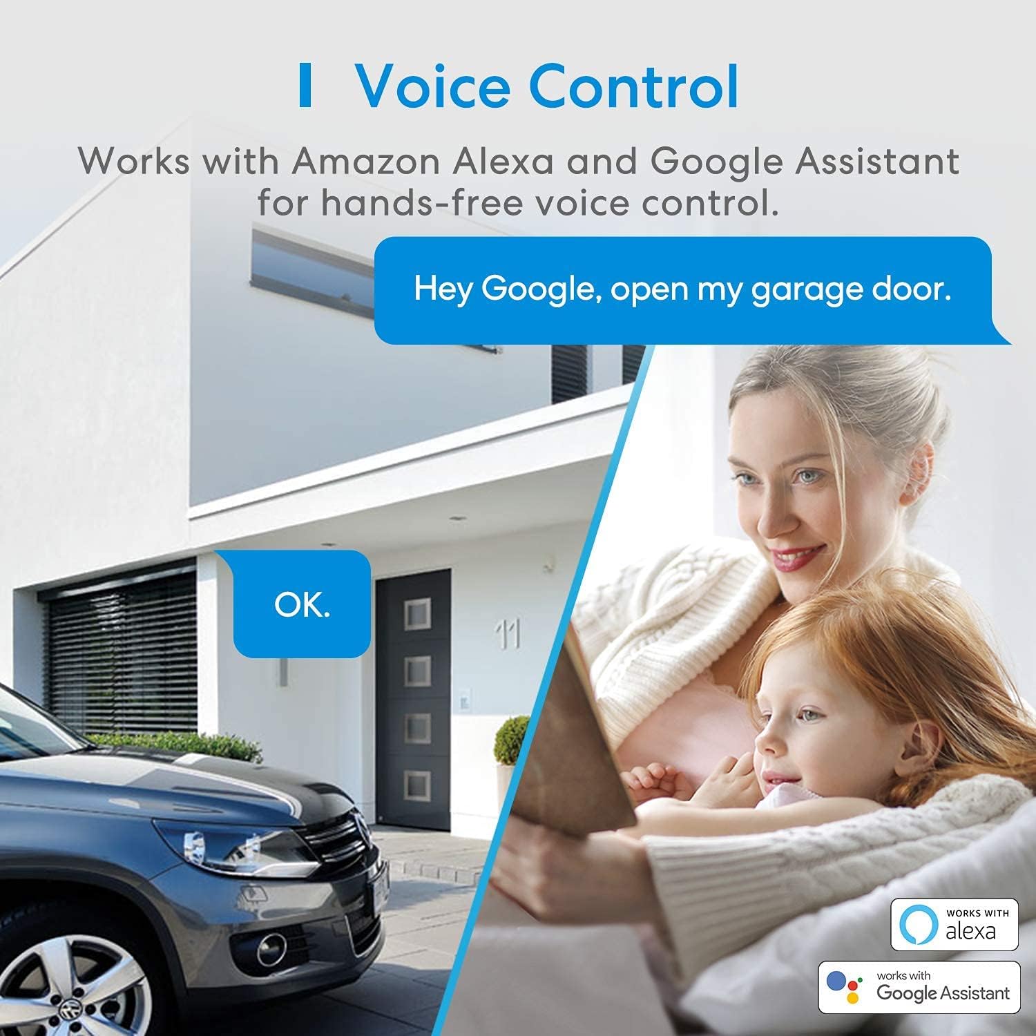 meross Smart Garage Door Opener Remote, APP Control, Compatible with Alexa, Google Assistant and SmartThings, Multiple Notification Modes
