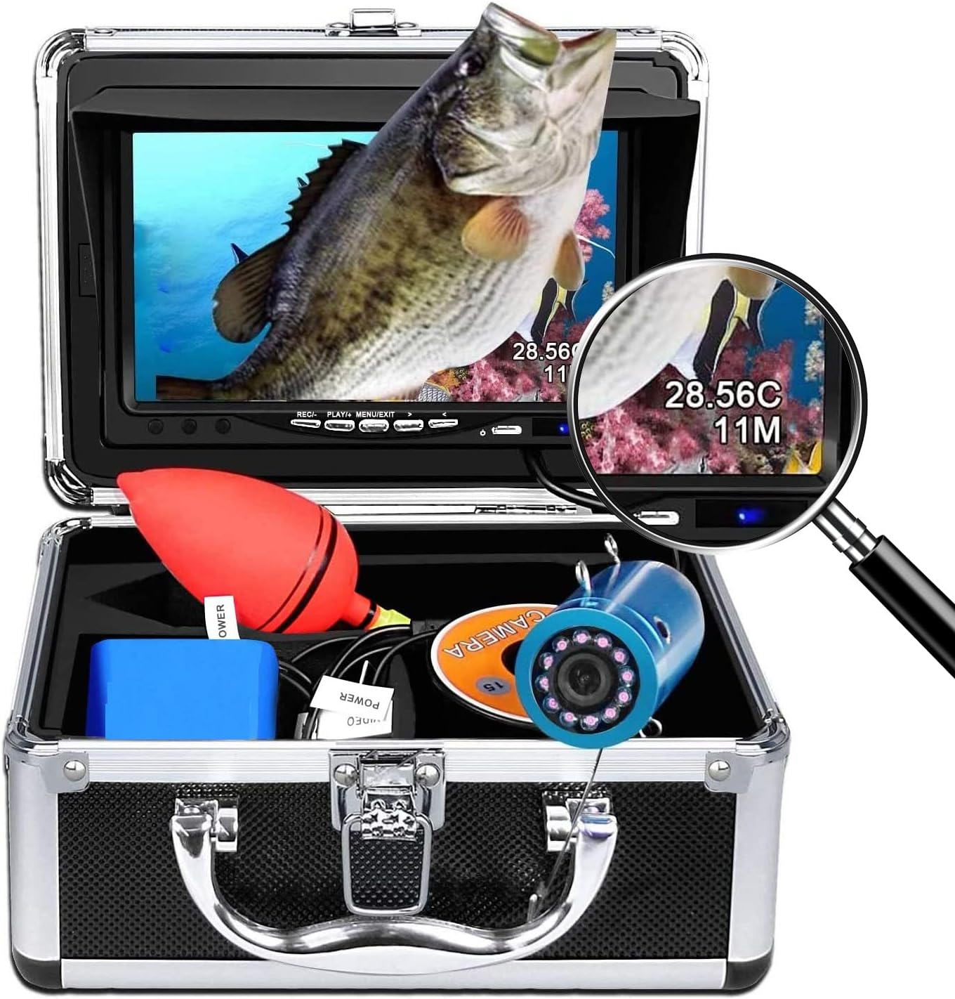 Portable Underwater Fishing Camera with Depth Temperature Display-Waterproof HD Camera and 7'' LCD Monitor-Infrared Fish Finder-Up to 8 Hours Battery