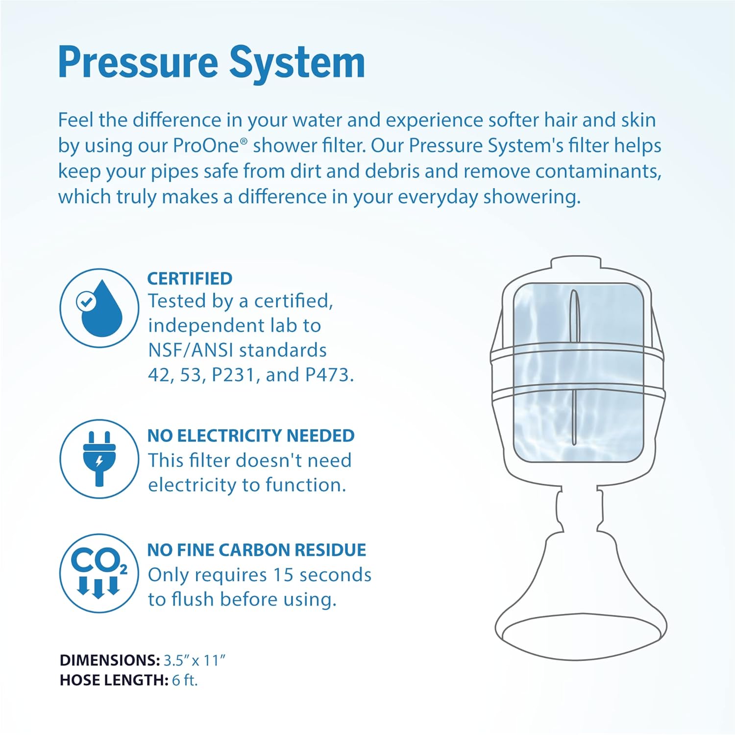 ProOne ProMax Brushed Nickel Handheld Shower Filter w/ 5 Function Massager and 6’ Stainless Steel Flex Hose - Water Filter Cartridge