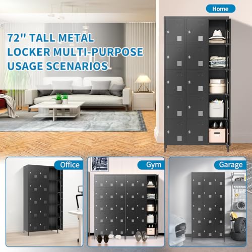 6 Doors Metal Lockers for Employees 72" H Storage Cabinet Lockable Locker with Shelves Steel Storage Locker for Gym School Office Home Requires