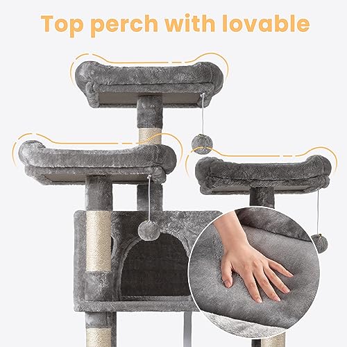 SHA CERLIN 68 Inches Multi-Level Large Cat Tree for Large Kitties/Big Cat Tower with Condo/Cozy Plush &zwnj
