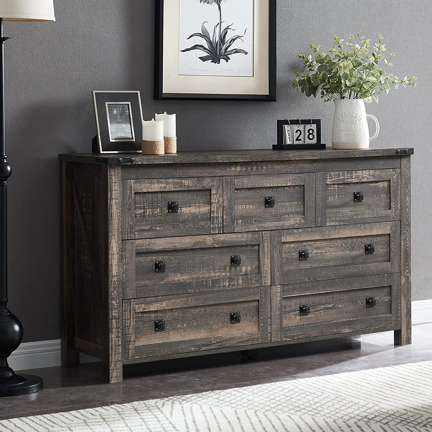 Popular Farmhouse 8 Drawers Dresser Chests for Bedroom  Wood Rustic Wide Chset of Drawers Storage Dressers Organizer for Bedroom  Living Room Hallway