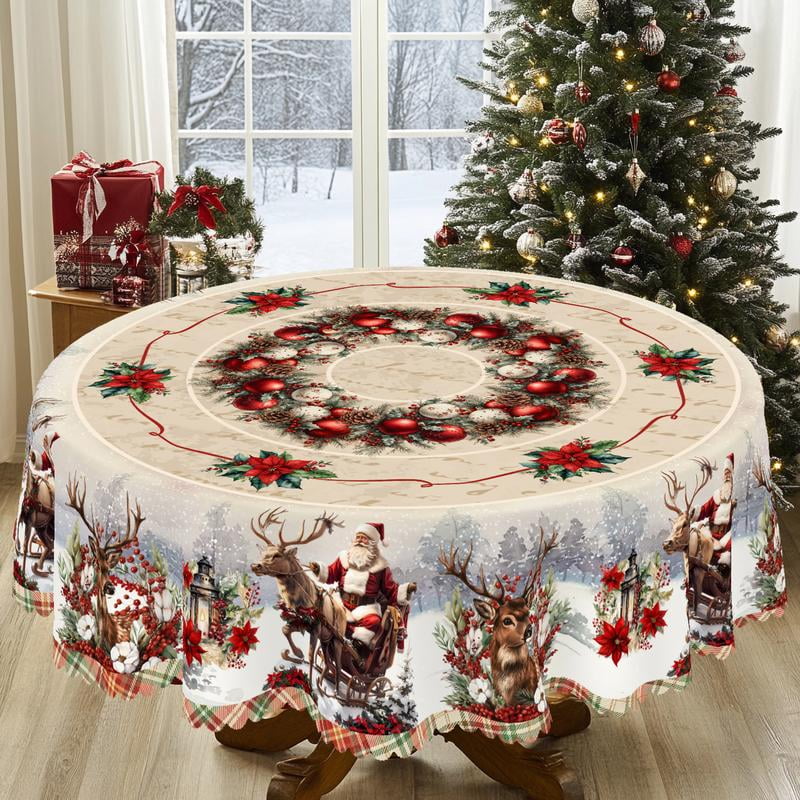 1pc Retro Christmas Themed Print Tablecloth - Rectangle Table Cover with Santa Claus,  Xmas Decor, Holiday Party Indoor Dining Decor