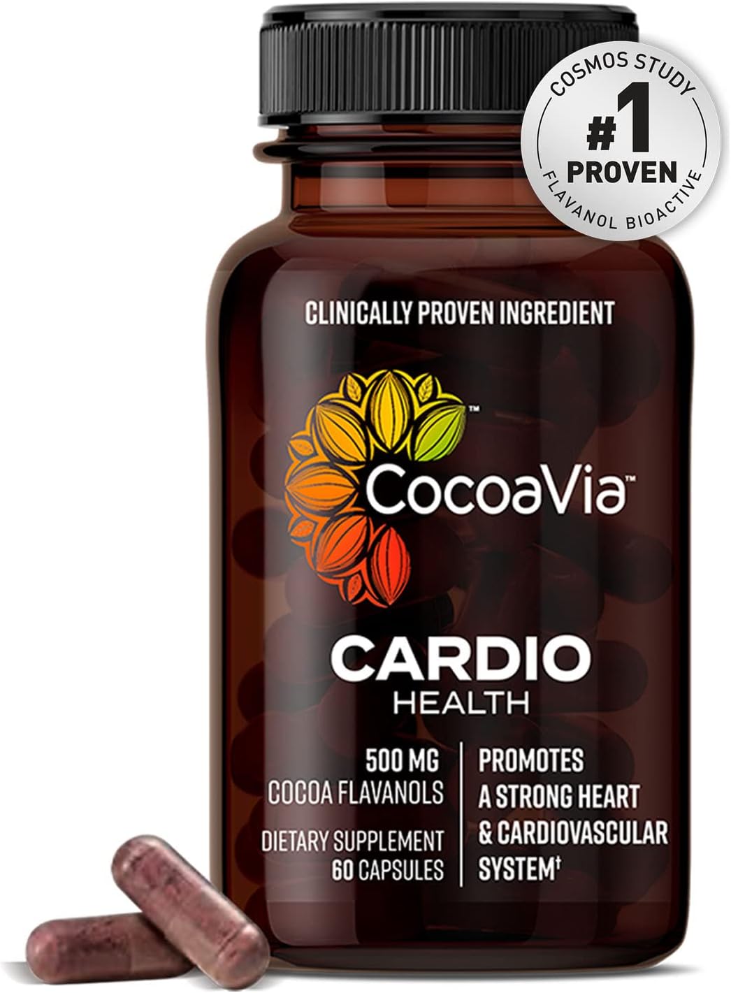 CocoaVia Cardio Health Cocoa Powder, 500mg Cocoa Flavanols, COSMOS Proven ingredient, Healthy Heart, Blood Pressure, Boost Nitric Oxide, Oxygen
