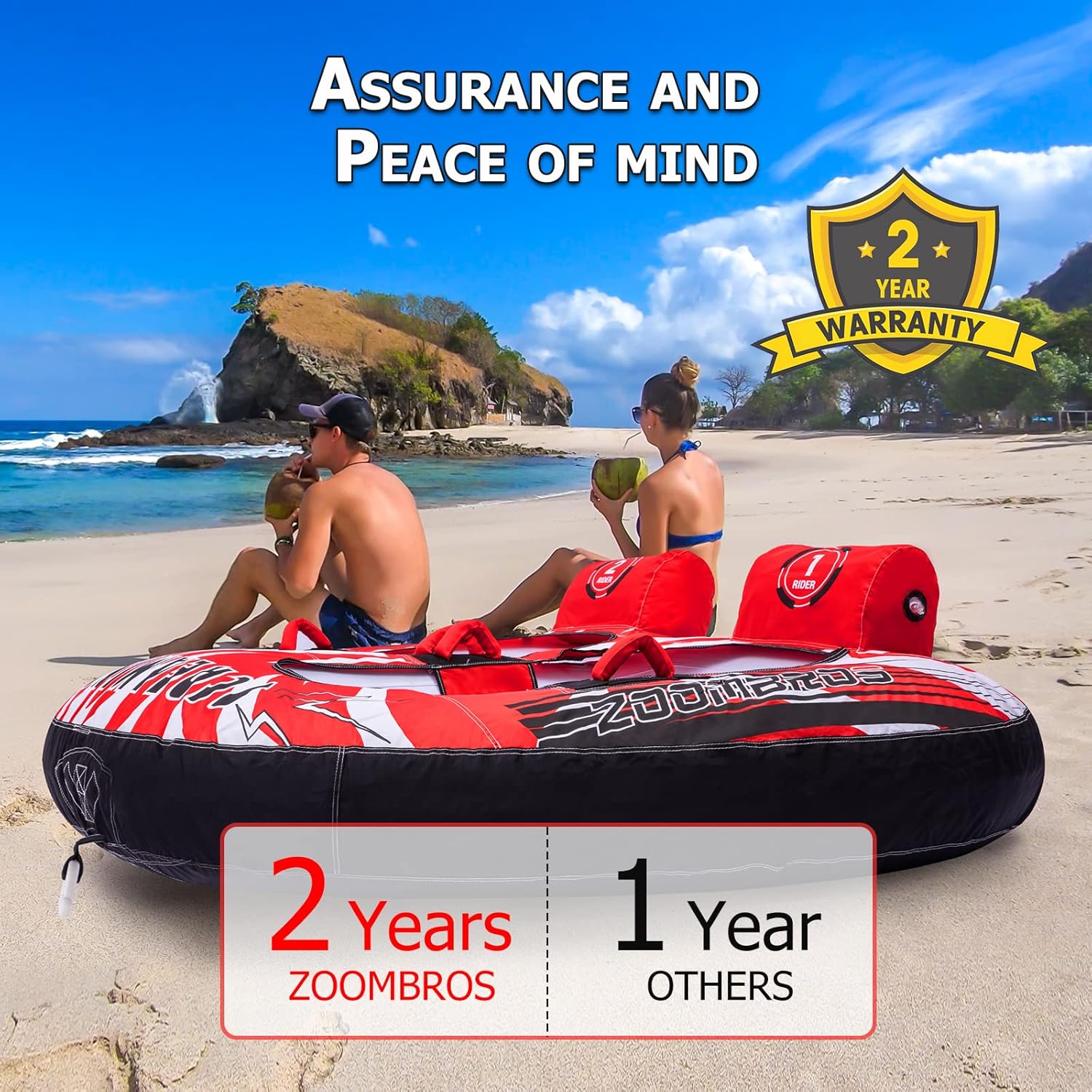 ZOOMBROS Towable Tubes for Boating 2 Person, Water Tubes for Boats to Pull, Safety Inflatable Boat Tubes and Towables
