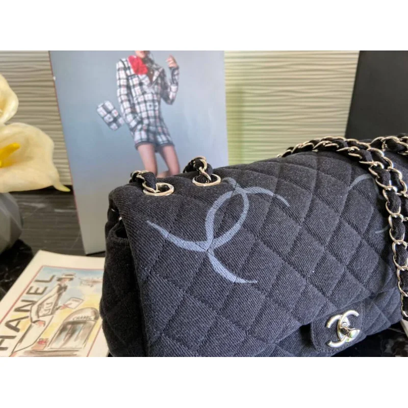 Chanel Denim Class-Flap Jumbo Large Bag As2072