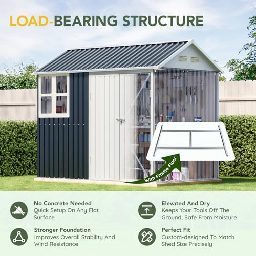 6x4FT Outdoor Steel Storage Shed with Clear Window, Lockable Doors, Weather-Resistant Metal Tool Shed for Garden, Backyard, Patio, and Utility Storage