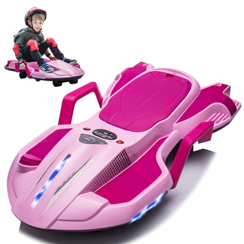 Dockey 24V Electric Ride On Toy for Kids Ages 6 & Up, High Power Drift Cart with Side Handlebars, Cool LED Lights & Music - Crazy Cart (White)