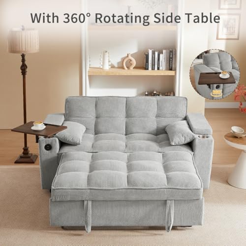 68.11" Corduroy Sleeper Chair Bed with USB Port, Cup Holders & Side Storage Pockets – 3-in-1 Foldable Sofa Bed for Guest Room, Living Room – White